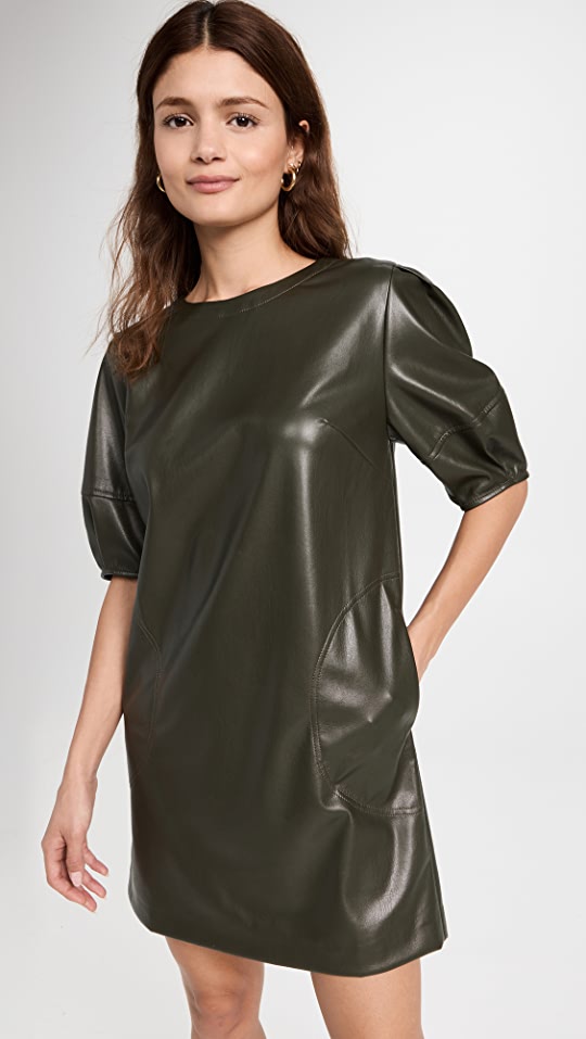 Velvet Ashlee Dress- Olive Faux Leather